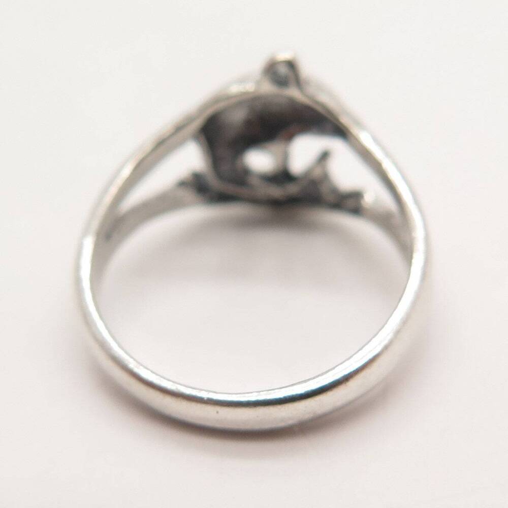 925 Sterling Silver Vintage Friendly Dolphin Ring Size 5 - Picture 5 of 8